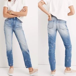 Madewell High Rise Blue Jeans with Floral Embroidery